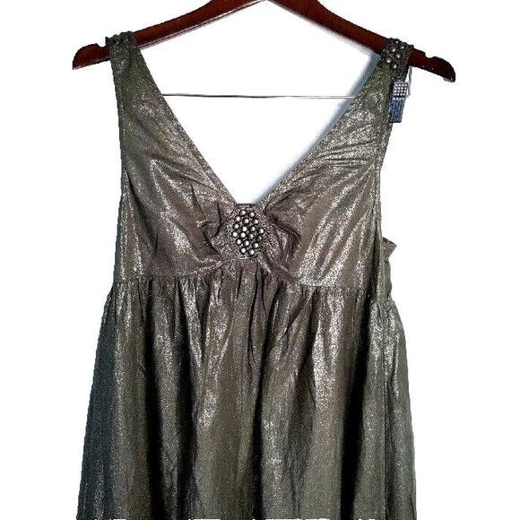 Adrianna Papell Beaded Front/ Back Straps Women 4 Olive Boho Beach Mini Dress - Picture 2 of 6